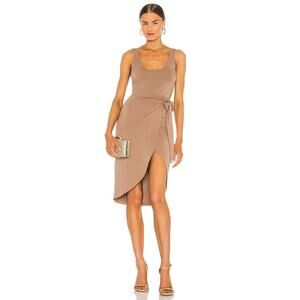 Revolve Lovers + Friends Kahlo Midi tan side wrap jersey midi Dress medium